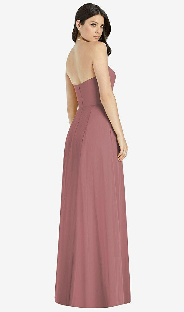 Back View - Rosewood Strapless Notch Chiffon Maxi Dress