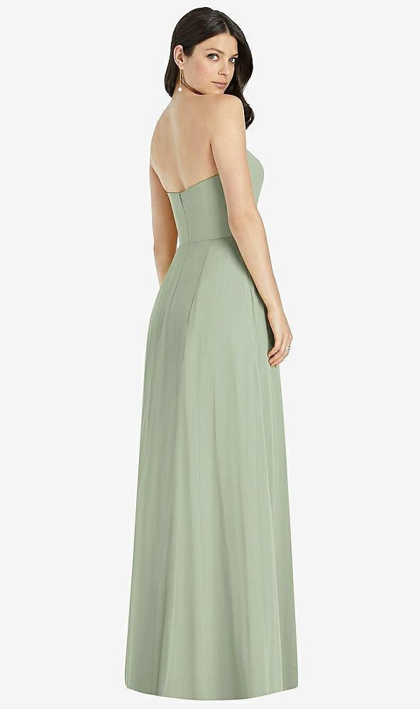 Back View - Sage Strapless Notch Chiffon Maxi Dress