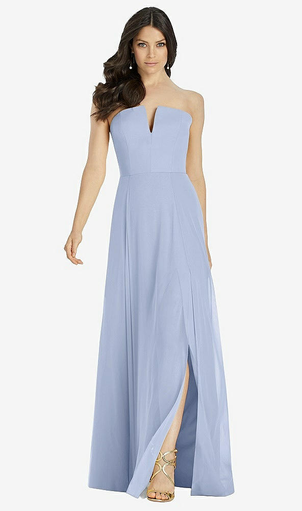 Front View - Sky Blue Strapless Notch Chiffon Maxi Dress