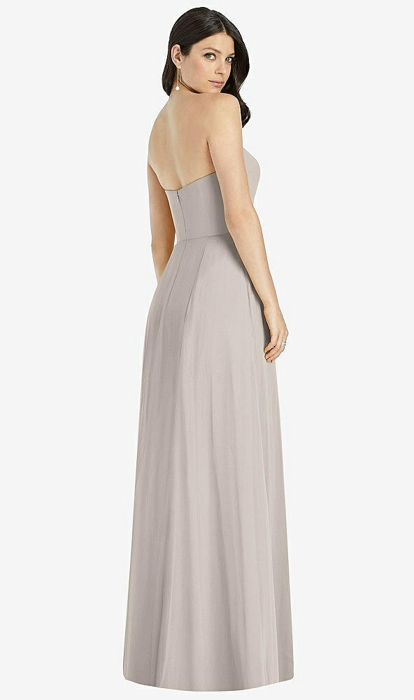 Back View - Taupe Strapless Notch Chiffon Maxi Dress