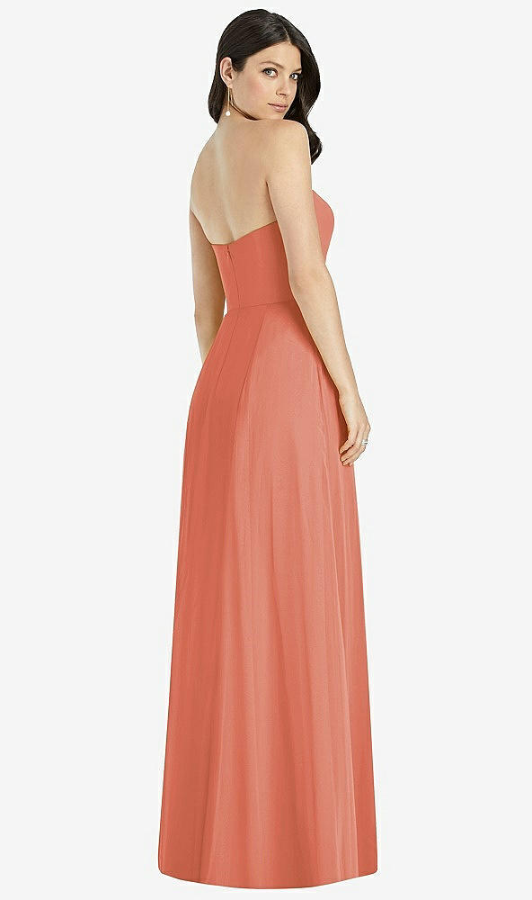 Back View - Terracotta Copper Strapless Notch Chiffon Maxi Dress