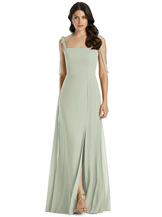 Tie-Shoulder Chiffon Maxi Dress with Front Slit