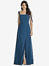 Front View Thumbnail - Dusk Blue Tie-Shoulder Chiffon Maxi Dress with Front Slit