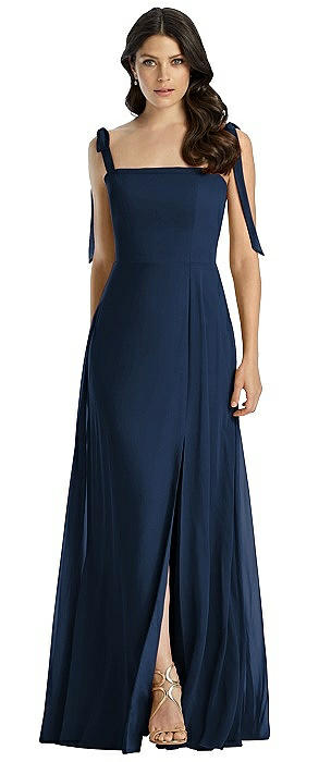 Tie-Shoulder Chiffon Maxi Dress with Front Slit