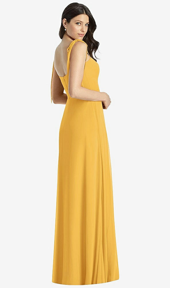 Back View - NYC Yellow Tie-Shoulder Chiffon Maxi Dress with Front Slit