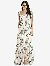 Front View Thumbnail - Palm Beach Print Tie-Shoulder Chiffon Maxi Dress with Front Slit