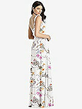 Rear View Thumbnail - Butterfly Botanica Ivory Tie-Shoulder Chiffon Maxi Dress with Front Slit