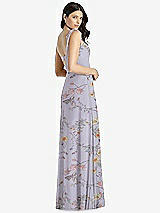 Rear View Thumbnail - Butterfly Botanica Silver Dove Tie-Shoulder Chiffon Maxi Dress with Front Slit