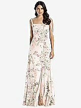 Front View Thumbnail - Blush Garden Tie-Shoulder Chiffon Maxi Dress with Front Slit