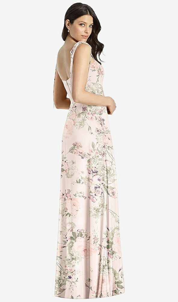 Back View - Blush Garden Tie-Shoulder Chiffon Maxi Dress with Front Slit