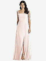 Front View Thumbnail - Blush Tie-Shoulder Chiffon Maxi Dress with Front Slit