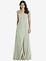 Front View Thumbnail - Celadon Tie-Shoulder Chiffon Maxi Dress with Front Slit