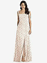 Front View Thumbnail - Coquette Floral Print Tie-Shoulder Chiffon Maxi Dress with Front Slit