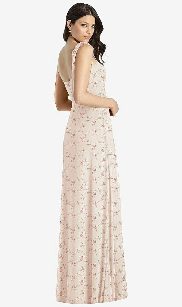 Back View - Coquette Floral Print Tie-Shoulder Chiffon Maxi Dress with Front Slit