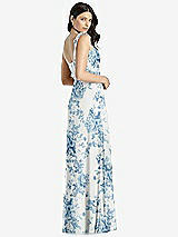 Rear View Thumbnail - Cottage Rose Dusk Blue Tie-Shoulder Chiffon Maxi Dress with Front Slit