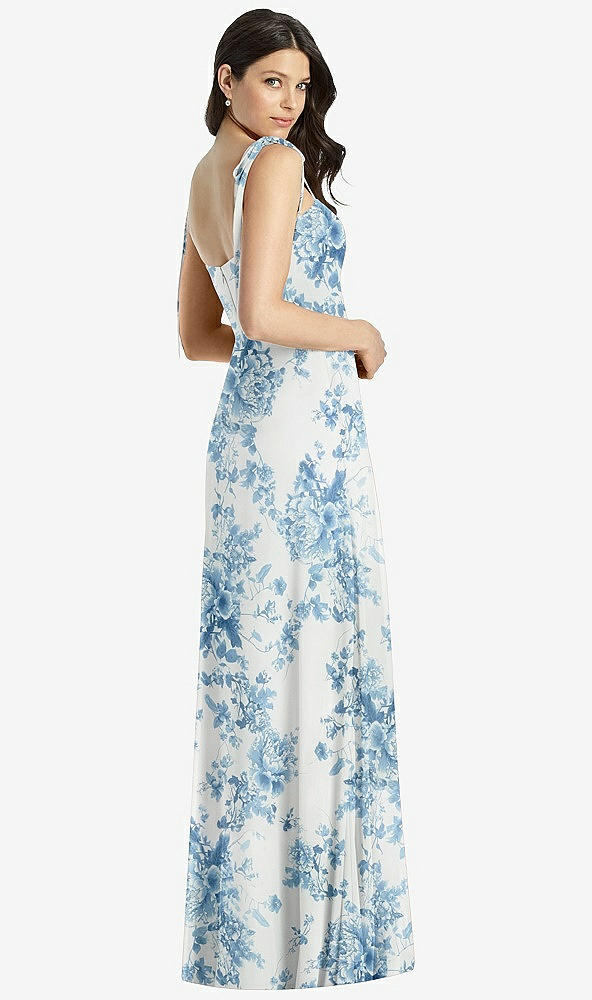 Back View - Cottage Rose Dusk Blue Tie-Shoulder Chiffon Maxi Dress with Front Slit