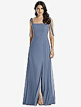 Front View Thumbnail - Larkspur Blue Tie-Shoulder Chiffon Maxi Dress with Front Slit