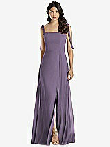 Front View Thumbnail - Lavender Tie-Shoulder Chiffon Maxi Dress with Front Slit