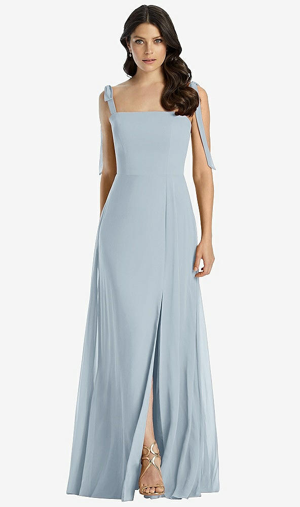 Front View - Mist Tie-Shoulder Chiffon Maxi Dress with Front Slit