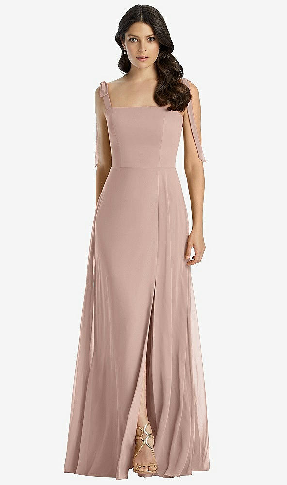 Front View - Neu Nude Tie-Shoulder Chiffon Maxi Dress with Front Slit