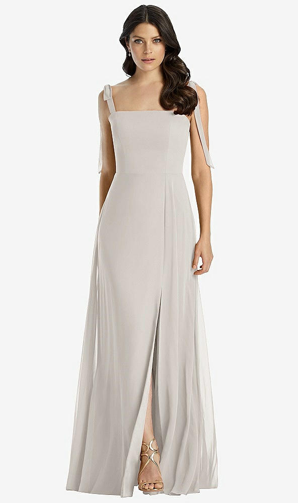 Front View - Oyster Tie-Shoulder Chiffon Maxi Dress with Front Slit