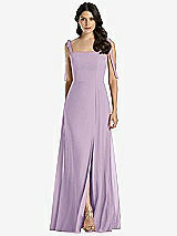 Front View Thumbnail - Pale Purple Tie-Shoulder Chiffon Maxi Dress with Front Slit