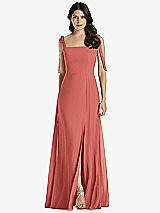 Front View Thumbnail - Coral Pink Tie-Shoulder Chiffon Maxi Dress with Front Slit