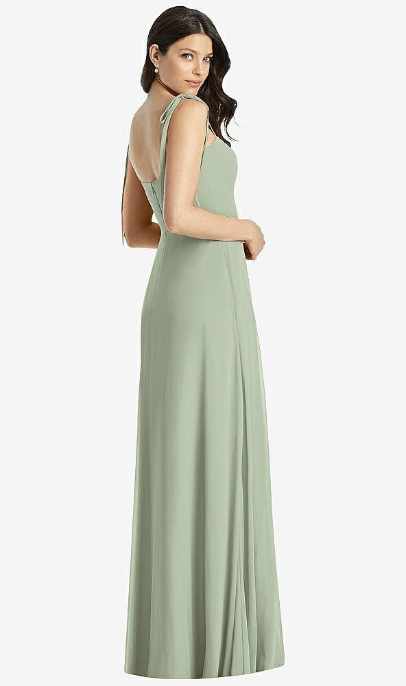 Back View - Sage Tie-Shoulder Chiffon Maxi Dress with Front Slit