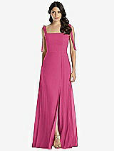 Front View Thumbnail - Tea Rose Tie-Shoulder Chiffon Maxi Dress with Front Slit