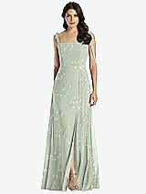 Front View Thumbnail - Vintage Primrose Sage Tie-Shoulder Chiffon Maxi Dress with Front Slit