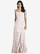 Front View Thumbnail - Watercolor Print Tie-Shoulder Chiffon Maxi Dress with Front Slit