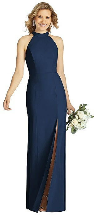 High-Neck Cutout Halter Trumpet Gown