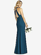 Rear View Thumbnail - Atlantic Blue High-Neck Cutout Halter Trumpet Gown