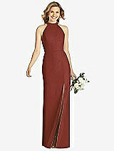 Front View Thumbnail - Auburn Moon High-Neck Cutout Halter Trumpet Gown