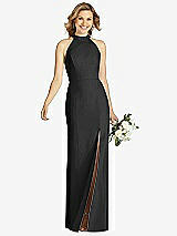 Front View Thumbnail - Black High-Neck Cutout Halter Trumpet Gown