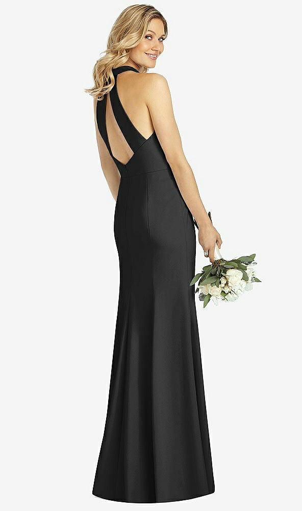 Back View - Black High-Neck Cutout Halter Trumpet Gown