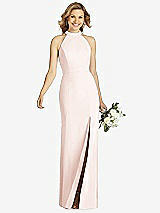 Front View Thumbnail - Blush High-Neck Cutout Halter Trumpet Gown