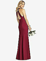 Rear View Thumbnail - Burgundy High-Neck Cutout Halter Trumpet Gown