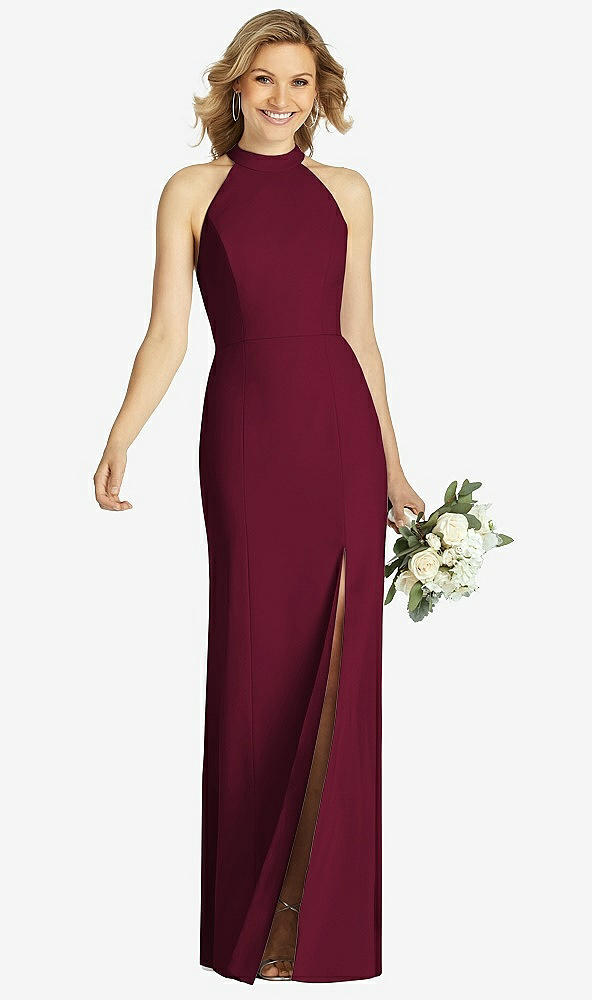 Front View - Cabernet High-Neck Cutout Halter Trumpet Gown