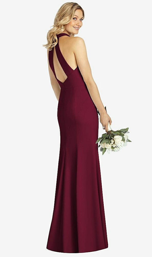 Back View - Cabernet High-Neck Cutout Halter Trumpet Gown