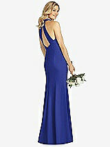 Rear View Thumbnail - Cobalt Blue High-Neck Cutout Halter Trumpet Gown