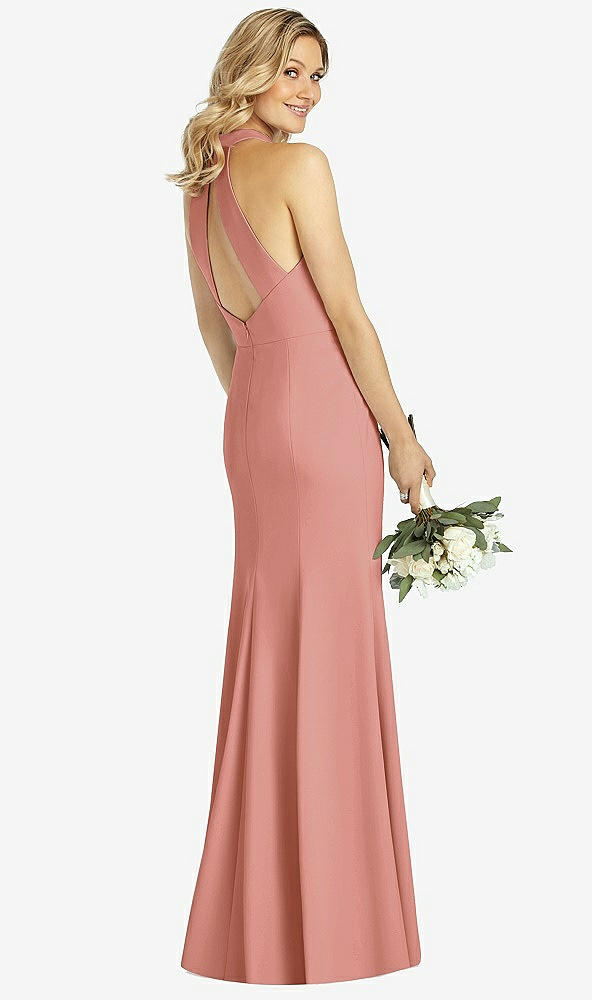 Back View - Desert Rose High-Neck Cutout Halter Trumpet Gown