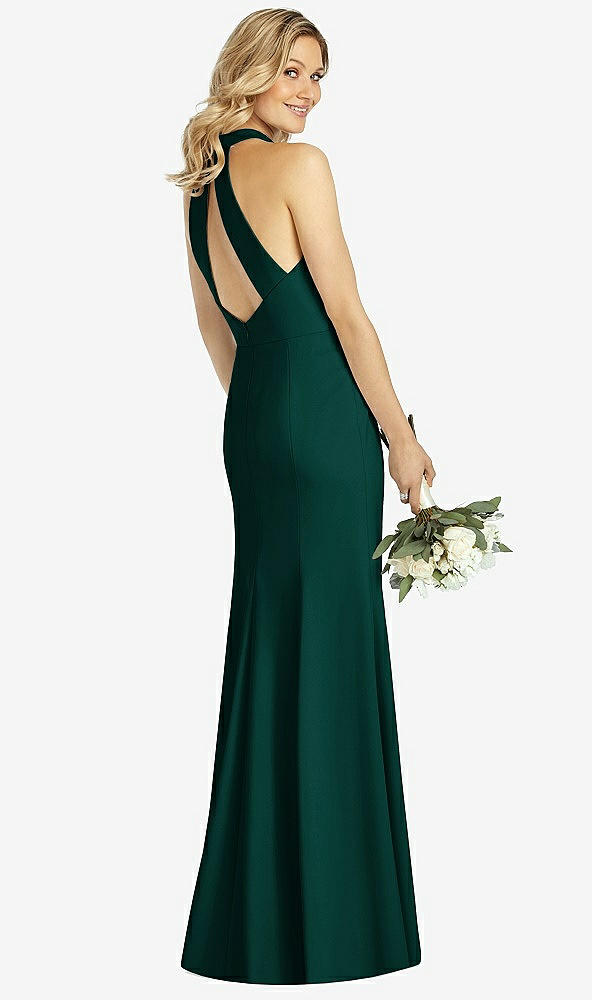 Back View - Evergreen High-Neck Cutout Halter Trumpet Gown