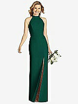 Front View Thumbnail - Hunter Green High-Neck Cutout Halter Trumpet Gown