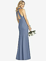 Rear View Thumbnail - Larkspur Blue High-Neck Cutout Halter Trumpet Gown