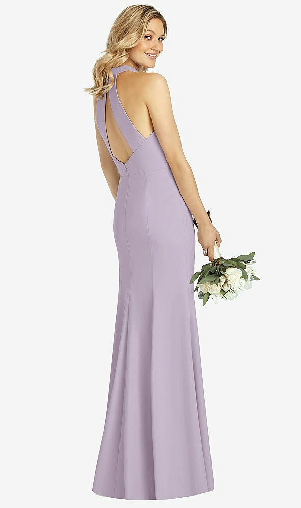 Back View - Lilac Haze High-Neck Cutout Halter Trumpet Gown