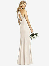 Rear View Thumbnail - Oat High-Neck Cutout Halter Trumpet Gown