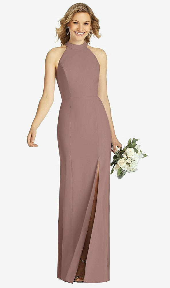 Front View - Sienna High-Neck Cutout Halter Trumpet Gown