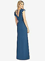 Rear View Thumbnail - Dusk Blue Ruffled Sleeve Mermaid Dress with Front Slit