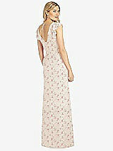 Rear View Thumbnail - Coquette Floral Print Ruffled Sleeve Mermaid Dress with Front Slit